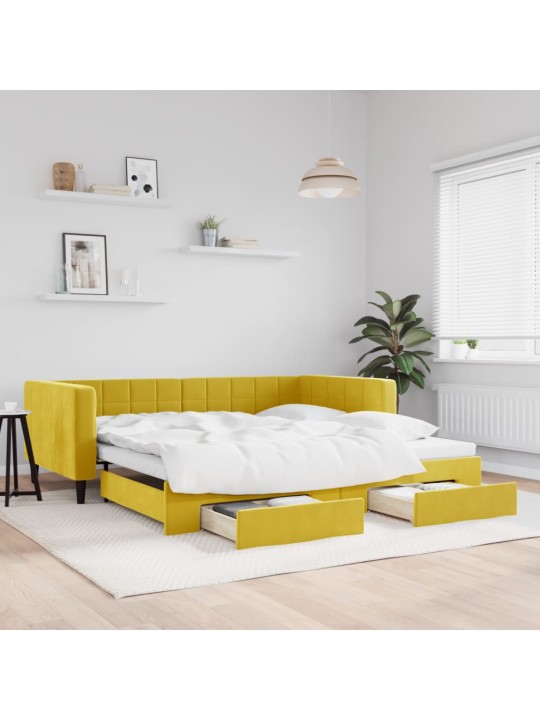 Válenda s přistýlkou a zásuvkami žlutá 100 x 200 cm samet