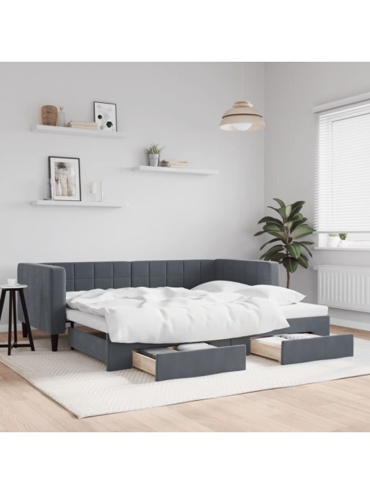 Válenda s přistýlkou a zásuvkami tmavě šedá 90 x 190 cm samet