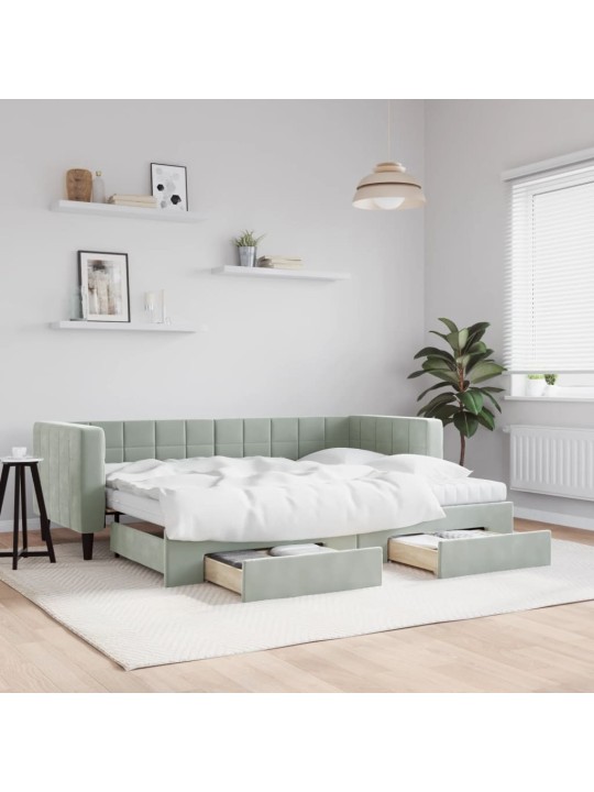 Válenda s přistýlkou a zásuvkami světle šedá 80 x 200 cm samet