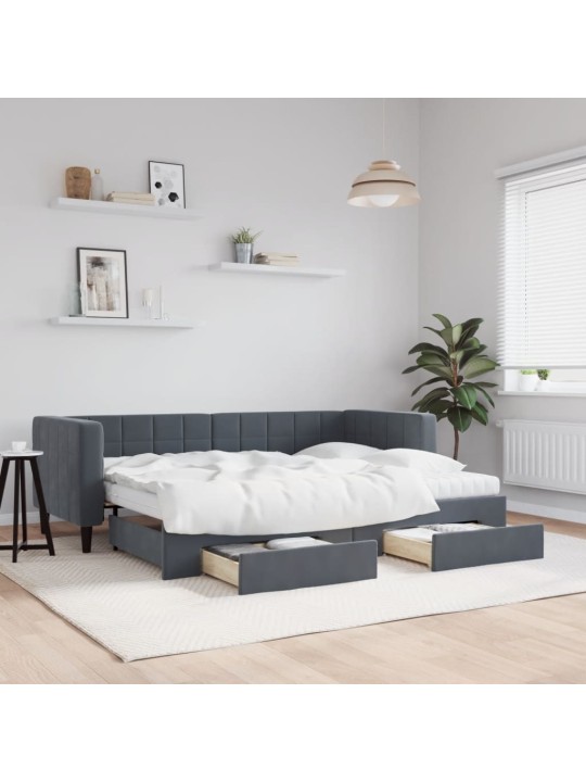 Válenda s přistýlkou a zásuvkami tmavě šedá 80 x 200 cm samet