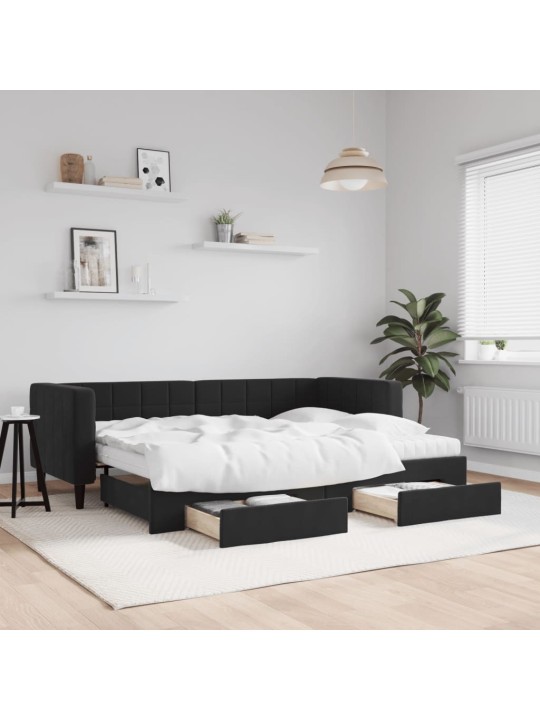 Válenda s přistýlkou a zásuvkami černá 80 x 200 cm samet
