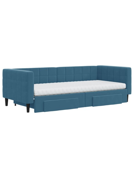 Válenda s přistýlkou a zásuvkami modrá 90 x 200 cm samet