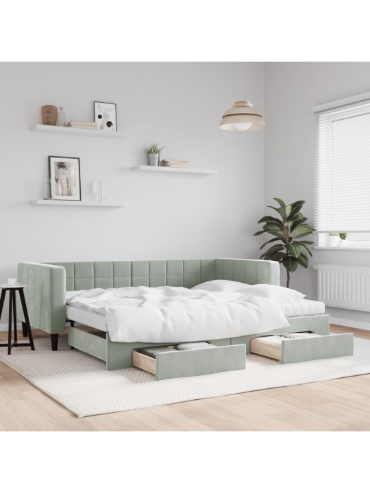 Válenda s přistýlkou a zásuvkami světle šedá 90 x 200 cm samet