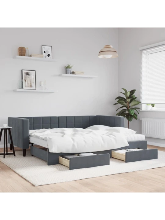 Válenda s přistýlkou a zásuvkami tmavě šedá 90 x 200 cm samet