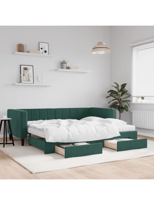 Válenda s přistýlkou a zásuvkami tmavě zelená 90 x 200 cm samet