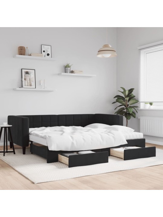 Válenda s přistýlkou a zásuvkami černá 90 x 200 cm samet