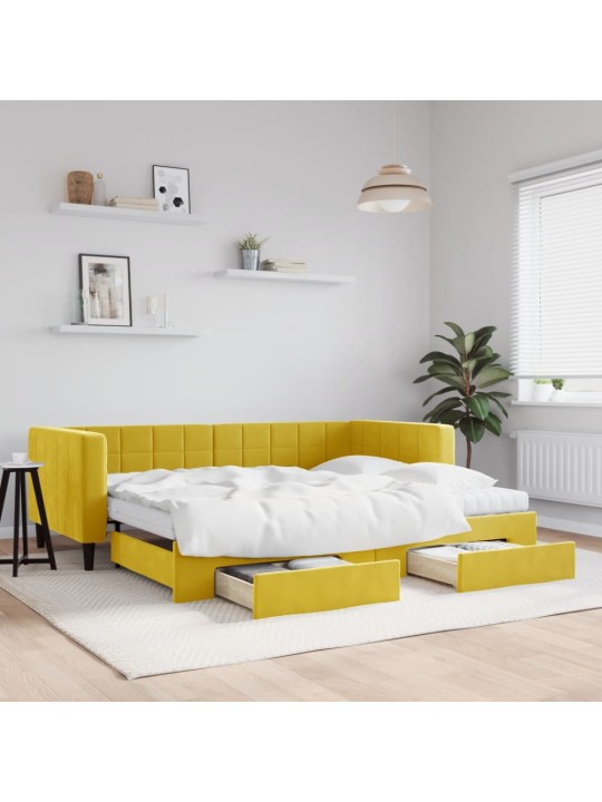 Válenda s přistýlkou a zásuvkami žlutá 90 x 200 cm samet