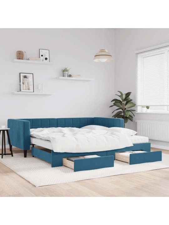 Válenda s přistýlkou a zásuvkami modrá 100 x 200 cm samet