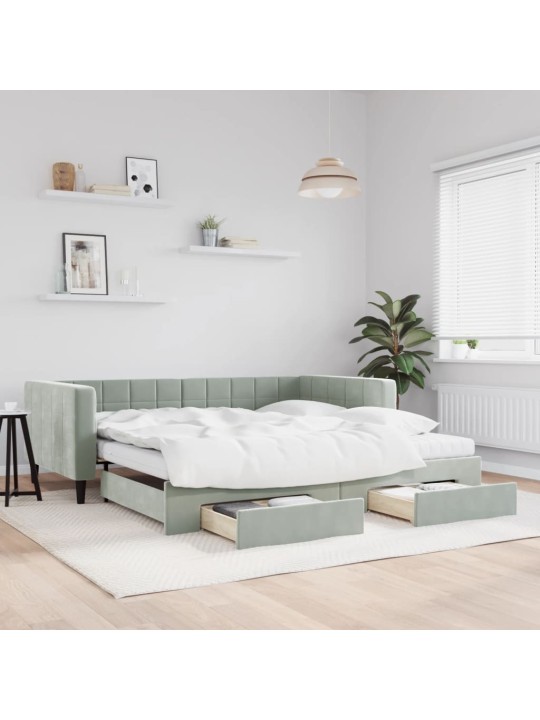 Válenda s přistýlkou a zásuvkami světle šedá 100 x 200 cm samet