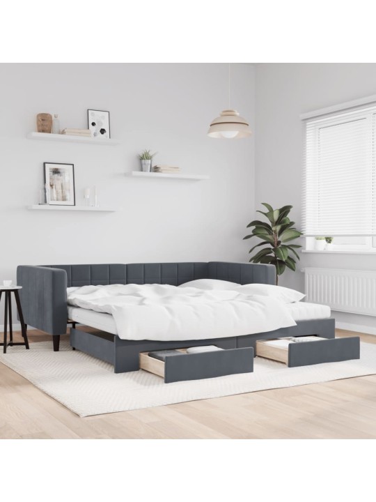 Válenda s přistýlkou a zásuvkami tmavě šedá 100 x 200 cm samet