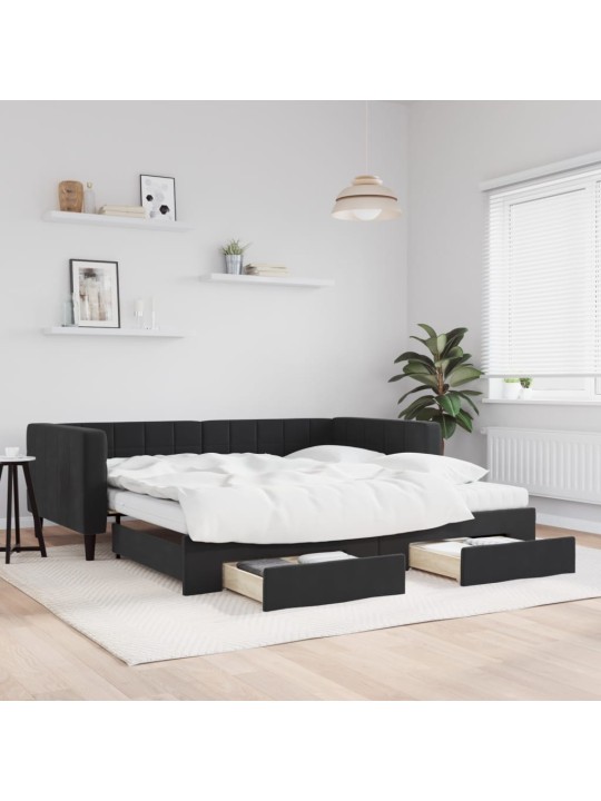 Válenda s přistýlkou a zásuvkami černá 100 x 200 cm samet
