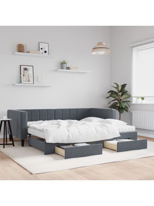 Válenda s přistýlkou a zásuvkami tmavě šedá 90 x 190 cm samet
