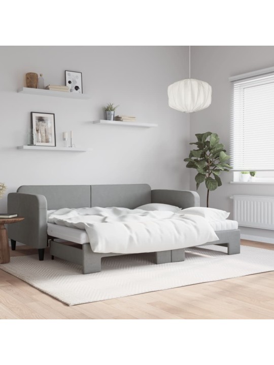 Válenda s přistýlkou a matracemi světle šedá 90 x 200 cm textil