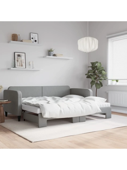 Válenda s přistýlkou a matracemi světle šedá 90 x 200 cm textil