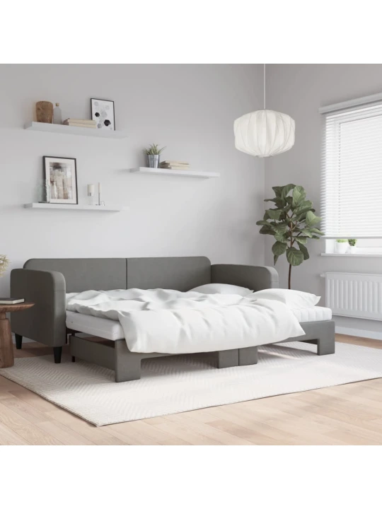 Válenda s přistýlkou a matracemi tmavě šedá 90 x 200 cm textil