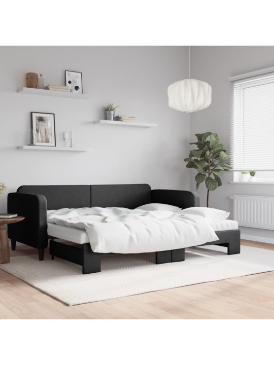 Válenda s přistýlkou a matracemi černá 90 x 200 cm textil