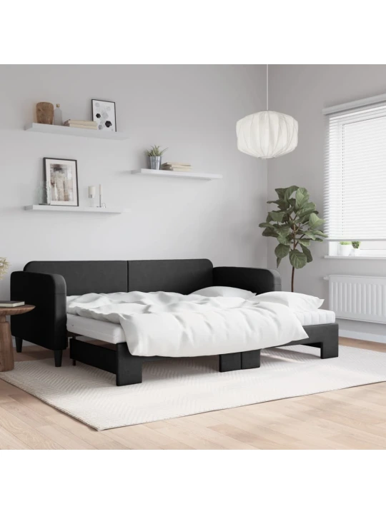 Válenda s přistýlkou a matracemi černá 90 x 200 cm textil