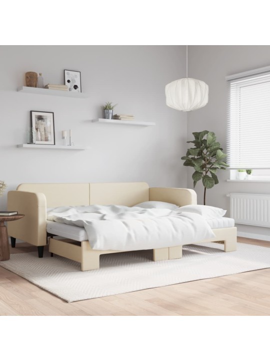 Válenda s přistýlkou a matracemi krémová 90 x 200 cm textil