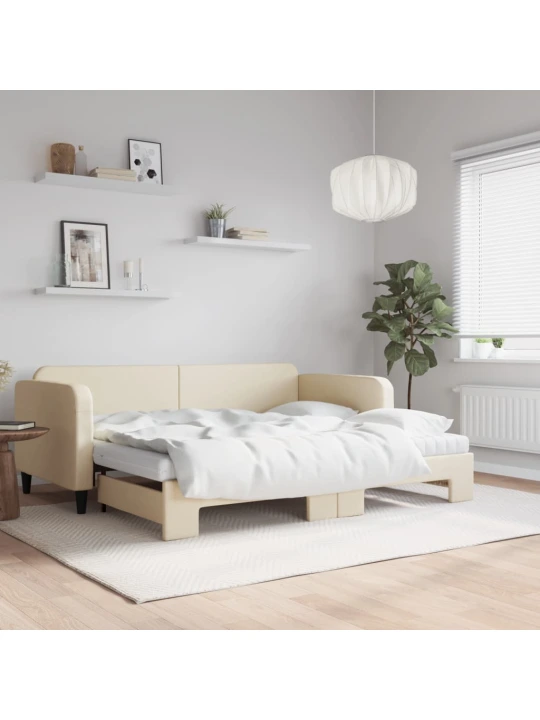 Válenda s přistýlkou a matracemi krémová 90 x 200 cm textil