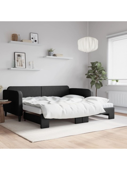Válenda s přistýlkou a matracemi černá 100 x 200 cm textil