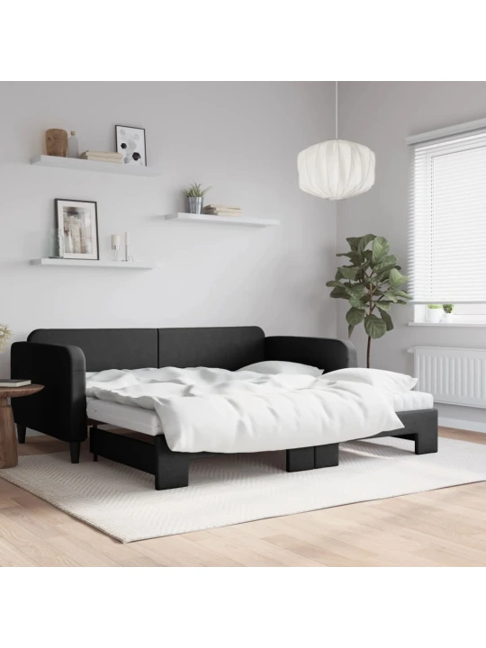 Válenda s přistýlkou a matracemi černá 100 x 200 cm textil