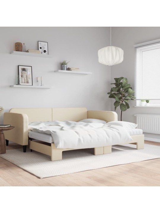 Válenda s přistýlkou a matracemi krémová 100 x 200 cm textil