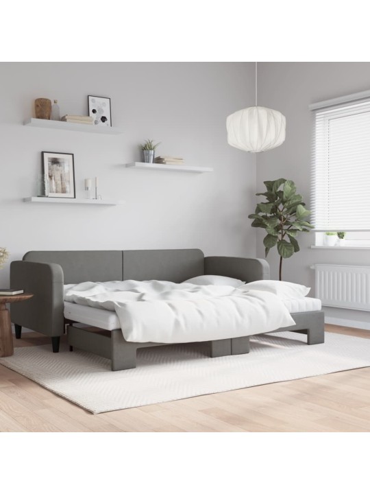 Válenda s přistýlkou a matracemi tmavě šedá 90 x 190 cm textil