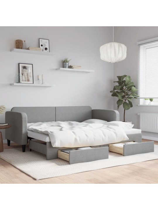 Válenda s přistýlkou a zásuvkami světle šedá 80 x 200 cm textil