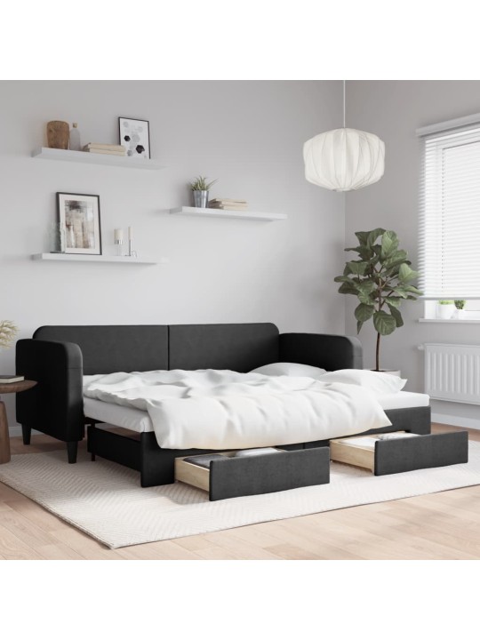 Válenda s přistýlkou a zásuvkami černá 80 x 200 cm textil