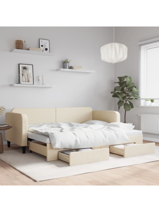 Válenda s přistýlkou a zásuvkami krémová 80 x 200 cm textil