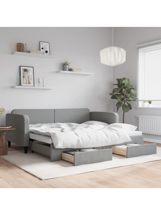 Válenda s přistýlkou a zásuvkami světle šedá 90 x 200 cm textil