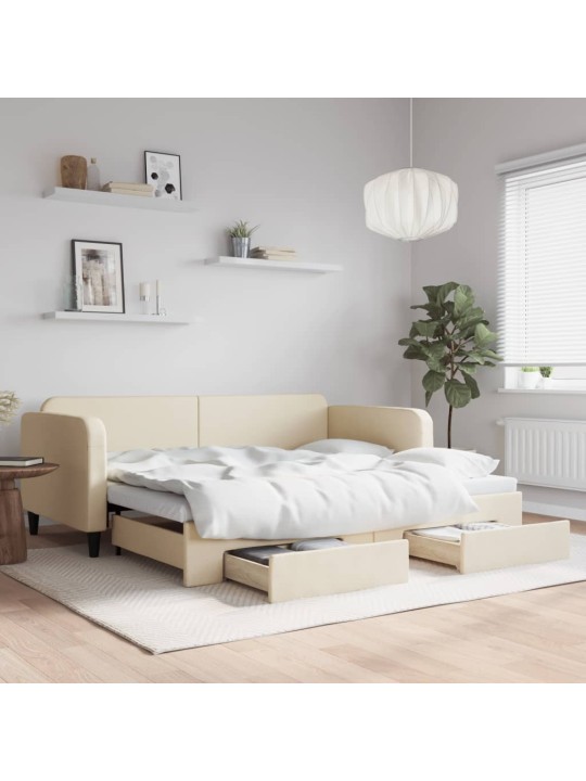 Válenda s přistýlkou a zásuvkami krémová 90 x 200 cm textil