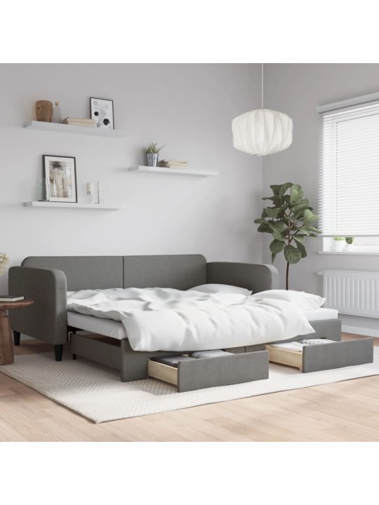 Válenda s přistýlkou a zásuvkami tmavě šedá 100 x 200 cm textil