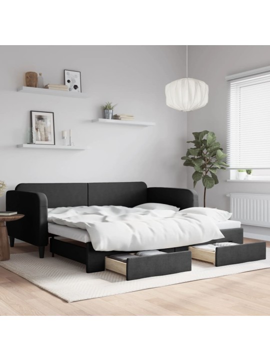 Válenda s přistýlkou a zásuvkami černá 100 x 200 cm textil