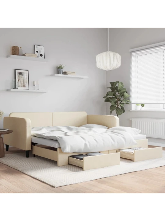 Válenda s přistýlkou a zásuvkami krémová 100 x 200 cm textil