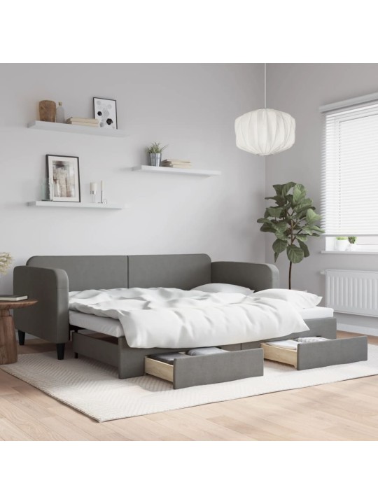Válenda s přistýlkou a zásuvkami tmavě šedá 90 x 190 cm textil