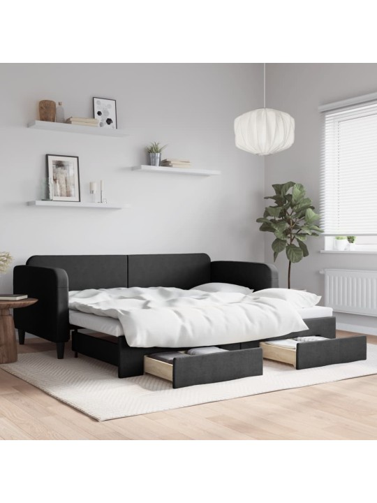 Válenda s přistýlkou a zásuvkami černá 90 x 190 cm textil