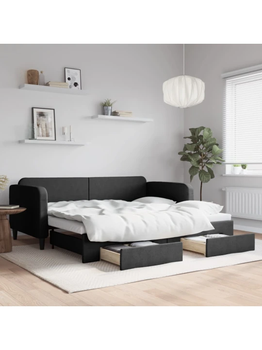 Válenda s přistýlkou a zásuvkami černá 90 x 190 cm textil