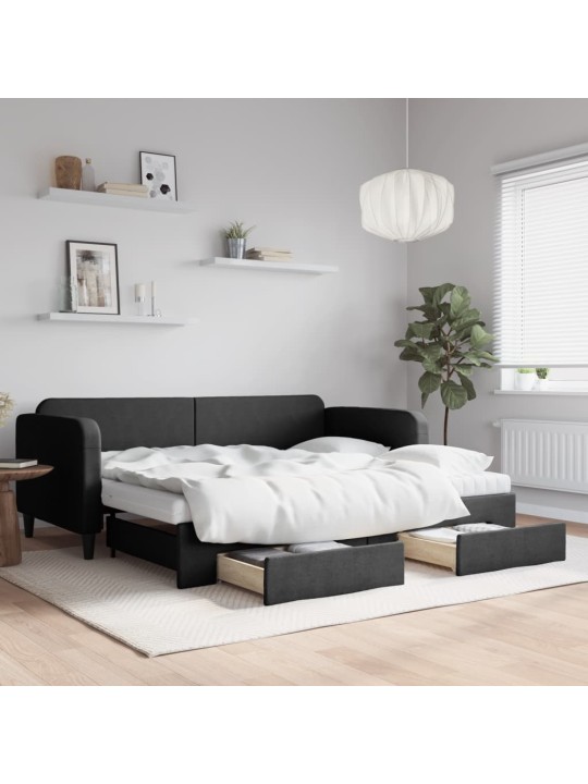 Válenda s přistýlkou a zásuvkami černá 90 x 200 cm textil