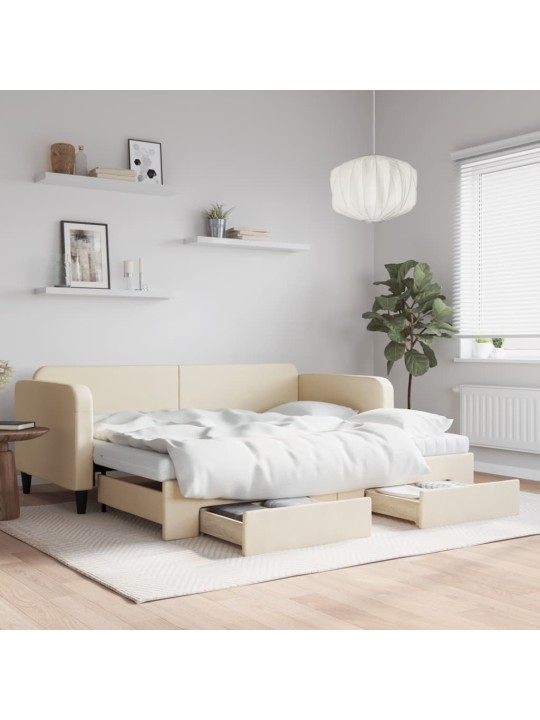 Válenda s přistýlkou a zásuvkami krémová 90 x 200 cm textil