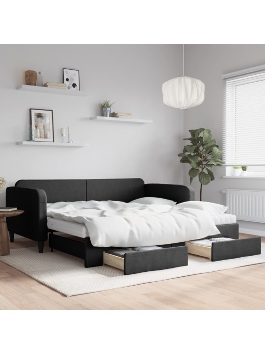 Válenda s přistýlkou a zásuvkami černá 100 x 200 cm textil