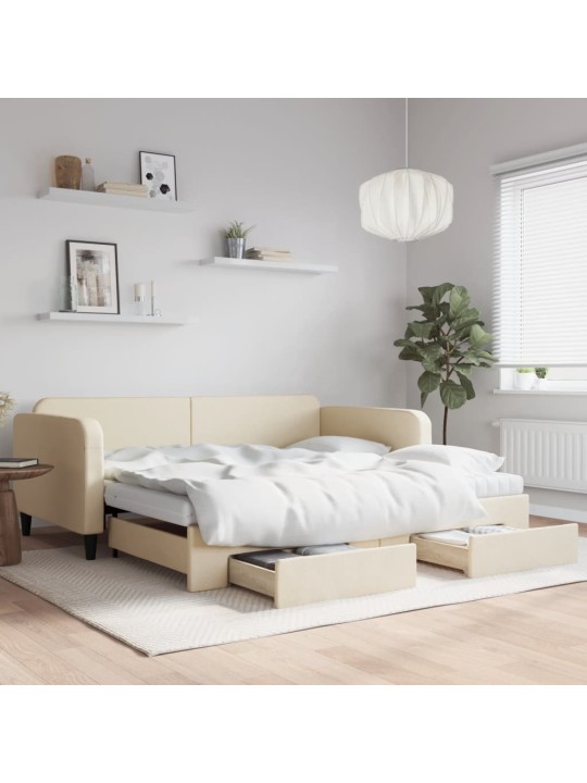 Válenda s přistýlkou a zásuvkami krémová 100 x 200 cm textil