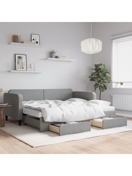 Válenda s přistýlkou a zásuvkami světle šedá 90 x 190 cm textil