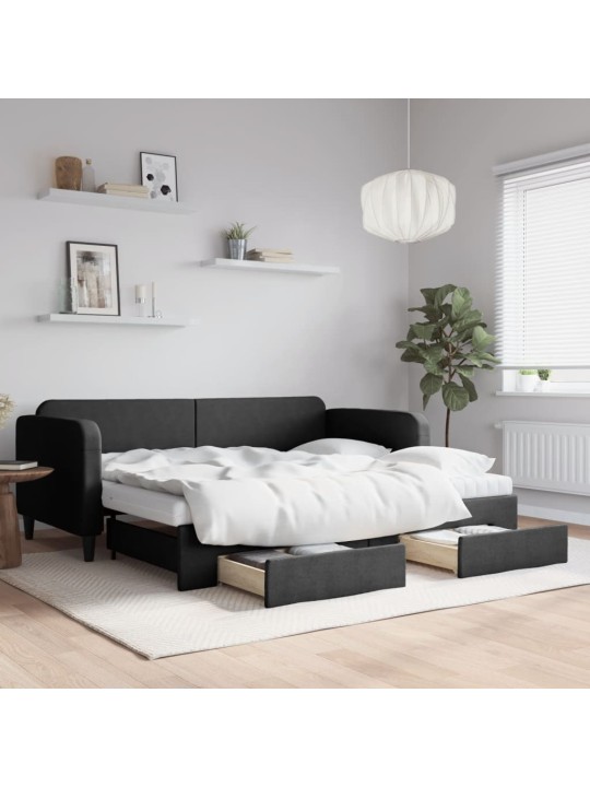 Válenda s přistýlkou a zásuvkami černá 90 x 190 cm textil