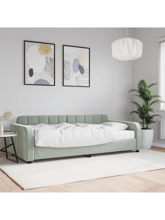 Válenda s matrací světle šedá 90 x 190 cm samet