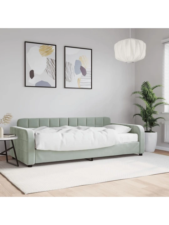 Válenda s matrací světle šedá 90 x 190 cm samet