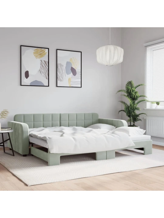 Válenda s přistýlkou světle šedá 90 x 190 cm samet