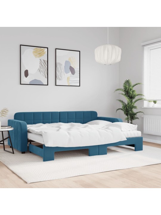 Válenda s přistýlkou a matracemi modrá 80 x 200 cm samet