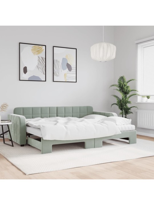 Válenda s přistýlkou a matracemi světle šedá 80 x 200 cm samet