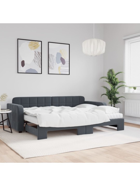 Válenda s přistýlkou a matracemi tmavě šedá 80 x 200 cm samet
